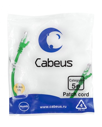 Патч-корд медный U/UTP кат.5е (0,3м) LSZH (зеленый) Cabeus (PC-UTP-RJ45-Cat.5e-0.3m-GN-LSZH) в Октябрьском Патчкорды (медные) Pintop.ru