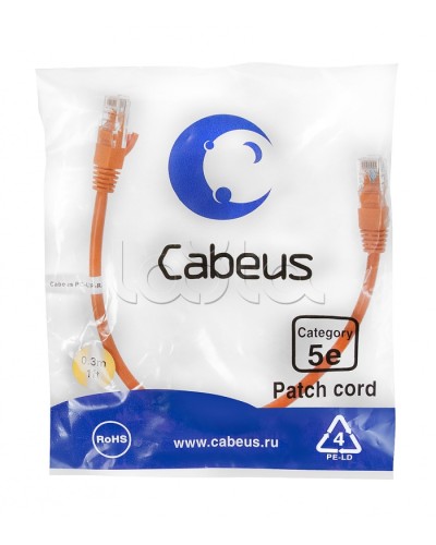 Патч-корд медный U/UTP кат.5е (0,3м) LSZH (оранжевый) Cabeus (PC-UTP-RJ45-Cat.5e-0.3m-OR-LSZH) в Октябрьском Патчкорды (медные) Pintop.ru