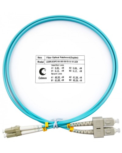 Шнур оптический duplex LC-SC 50/125 MM OM3 1 м LSZH Cabeus FOP-50-LC-SC-1M в Октябрьском Патч-корды оптические Pintop.ru