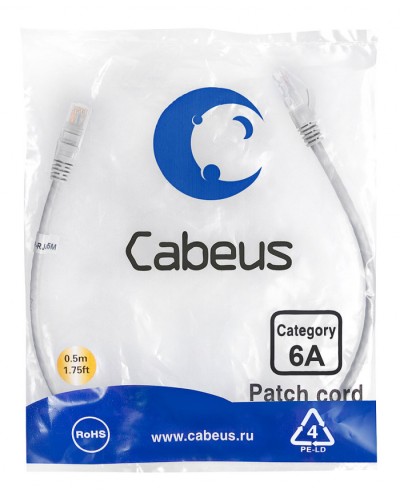 Шнур коммутационный 2xRJ-45/8P8C U/UTP кат.6 (0,5 м) Cabeus PC-UTP-RJ45-Cat.6a-0.5m-LSZH в Октябрьском Патчкорды (медные) Pintop.ru