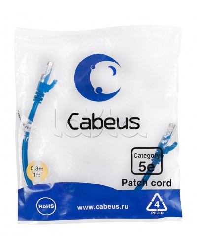 Патч-корд медный U/UTP кат.5е (0,3м) LSZH (синий) Cabeus (PC-UTP-RJ45-Cat.5e-0.3m-BL-LSZH) в Октябрьском Патчкорды (медные) Pintop.ru