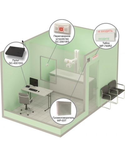 Комплект светового, звукового и голосового вызова посетителя в кабинет Hostcall MP-912W2 в Октябрьском Система оповещения и трансляции Hostcall Pintop.ru