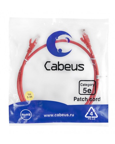 Патч-корд медный U/UTP кат.5е (1м) LSZH (красный) Cabeus (PC-UTP-RJ45-Cat.5e-1m-RD-LSZH) в Октябрьском Патч-корды и пигтейлы Pintop.ru