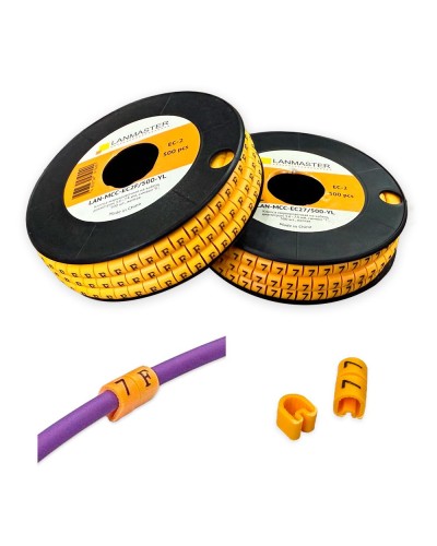 Клипса маркировочная на кабель диаметром 3.6–7.4 мм, символ 1, 500 шт., желтая LANMASTER LAN-MCC-EC21/500-YL в Октябрьском Аксессуары для стоек и шкафов Pintop.ru