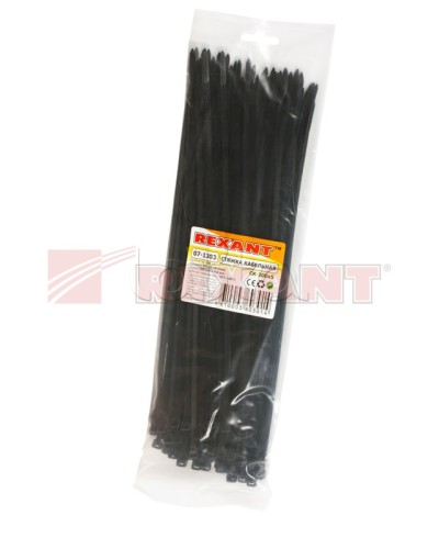 Хомут-стяжка нейлоновый 5х300 мм чёрный (100шт/уп) REXANT 07-1303 в Октябрьском Стяжки-хомуты Pintop.ru