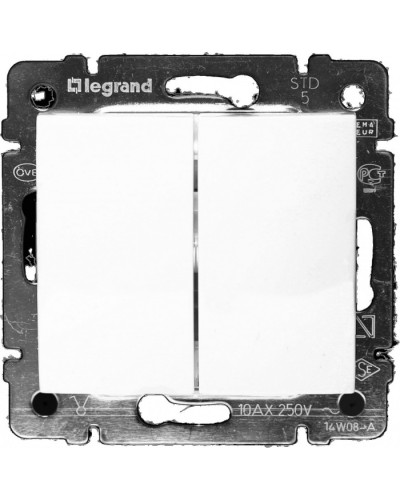 Выключатель двухклавишный 10 AX 250 В белый Valena Legrand 774405 в Октябрьском Аксессуары для кабель-канала Pintop.ru