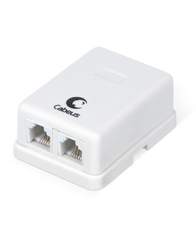 Розетка телефонная RJ-12(6P4C), двойная, внешняя, белая Cabeus WS-6P4C-TEL-2 в Октябрьском Розетки компьютерные и телефонные Pintop.ru