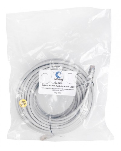 Патч-корд FTP, категория 6, F/UTP экранированный, LSZH, 20 м, серый Cabeus PC-FTP-RJ45-Cat.6-20m-LSZH в Октябрьском Патчкорды (медные) Pintop.ru