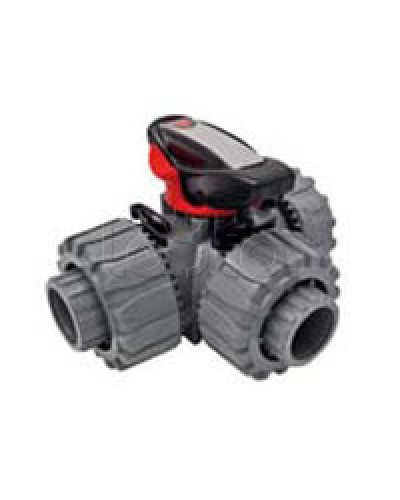 Кран шаровой трехходовой ПВХ D25, под клей Экопласт с муфтовым окончанием (49448) в Октябрьском Повороты, муфты, тройники Pintop.ru