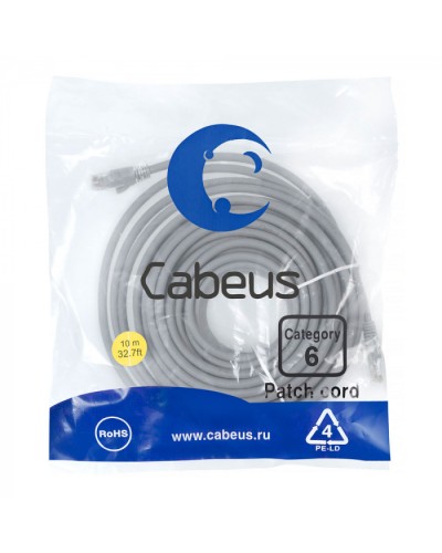 Патч-корд медный U/UTP кат.6 (10м) LSZH (серый) Cabeus (PC-UTP-RJ45-Cat.6-10m-LSZH) в Октябрьском Патчкорды (медные) Pintop.ru