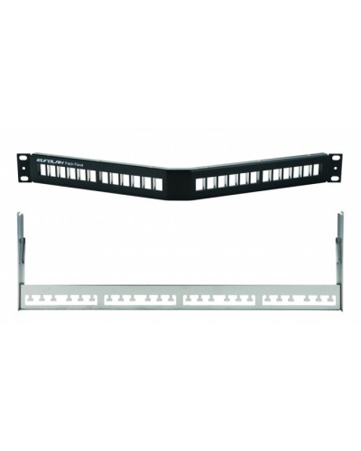 Коммутационная угловая панель 19” наборная, FTP, 1U, 24 порта, черный Eurolan (27A-00-24BL) в Октябрьском Патч панель Pintop.ru