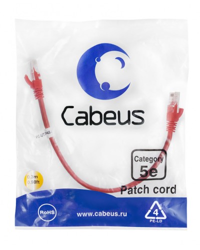 Патч-корд медный U/UTP кат.5е (0,3м) LSZH (красный) Cabeus (PC-UTP-RJ45-Cat.5e-0.3m-RD-LSZH) в Октябрьском Патчкорды (медные) Pintop.ru