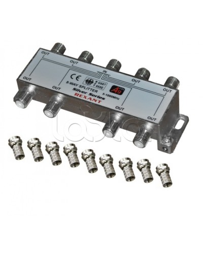 Делитель телевизионный ТВx8 + 9 шт. F BOX 5-1000 МГц Silver (5шт/уп) REXANT 05-6105 в Октябрьском Системы видеонаблюдения Pintop.ru