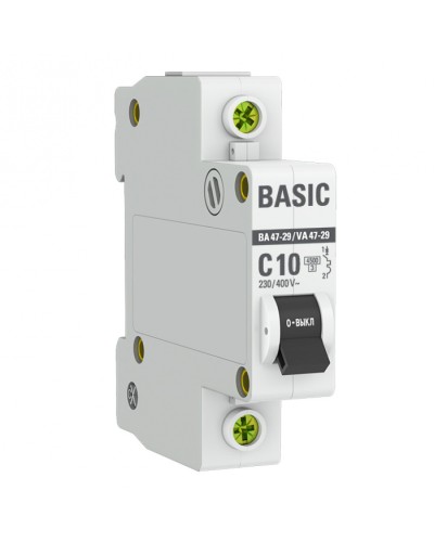 Автоматический выключатель 1P 10А (C) 4,5кА ВА 47-29 EKF Basic (mcb4729-1-10C) в Октябрьском Электротехническое оборудование Pintop.ru