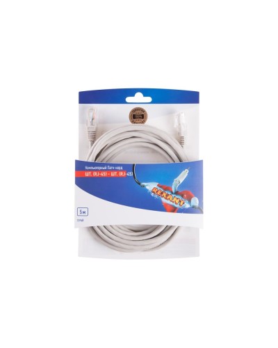 Патч-корд U/UTP RJ45-RJ45, CAT 5e, PVC, серый, 5м REXANT 06-3204 в Октябрьском Патчкорды (медные) Pintop.ru