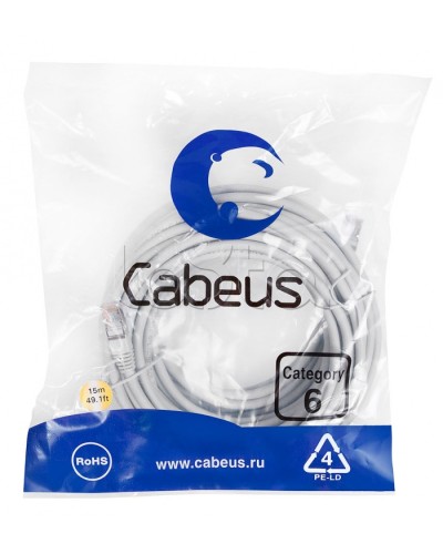 Патч-корд FTP, категория 6, F/UTP экранированный, LSZH, 15 м, серый Cabeus PC-FTP-RJ45-Cat.6-15m-LSZH в Октябрьском Патчкорды (медные) Pintop.ru