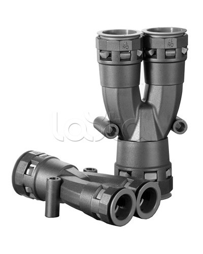 Разветвитель DN 1х23 + 2х17 мм, полиамид, цвет черный DKC PAY231717N в Октябрьском Повороты, муфты, тройники Pintop.ru