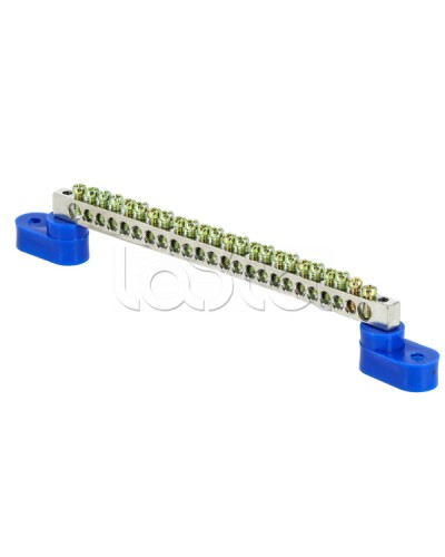 Шина 0 N (6x9мм) 24 отв. цинк 2 синих угловых изолятора EKF PROxima (sn1-63-24-2) в Октябрьском Аксессуары для стоек и шкафов Pintop.ru