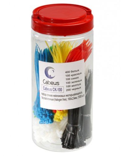 Набор стяжек нейлоновых неоткрывающихся, безгалогенные (halogen free), 100x2.5мм Cabeus CK-100 в Октябрьском Стяжки-хомуты Pintop.ru