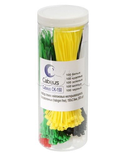 Набор стяжек нейлоновых неоткрывающихся, безгалогенные (halogen free), 150x2.5мм Cabeus CK-150 в Октябрьском Стяжки-хомуты Pintop.ru