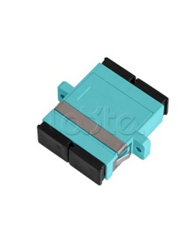 Адаптер NIKOMAX волоконно-оптический, соединительный, многомодовый, стандарта OM3, SC/UPC-SC/UPC, двойной, пластиковый, без шторки, с фланцами, аква, уп-ка 2шт. NIKOMAX (NMF-OA2M3-FN-SCU-SCU-AQ-2) в Октябрьском Проходные адаптеры и розетки оптические Pint