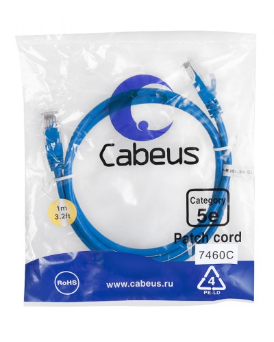 Патч-корд медный U/UTP категория 5е (1м) LSZH (синий) Cabeus (PC-UTP-RJ45-Cat.5e-1m-BL-LSZH) в Октябрьском Патчкорды (медные) Pintop.ru