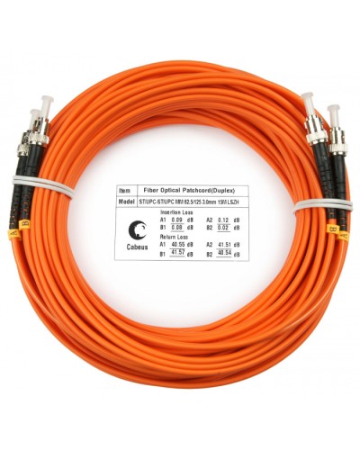 Шнур оптический duplex ST-ST 62,5/125 mm 15м LSZH Cabeus FOP-62-ST-ST-15m в Октябрьском Патч-корды оптические Pintop.ru