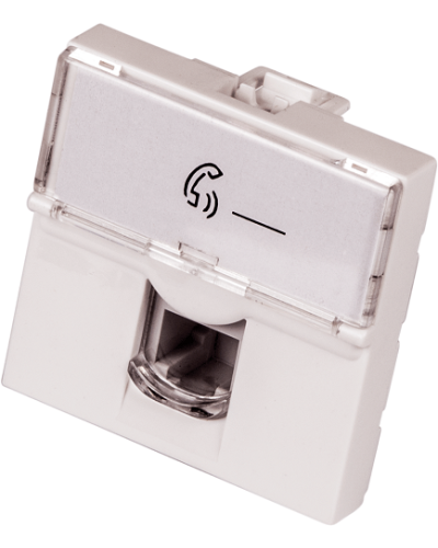 Вставка Mosaic 45x45, RJ-11, со шторкой и увеличенным окном маркировки LANMASTER LAN-SIP-23TEL-WH в Октябрьском Аксессуары для кабель-канала Pintop.ru