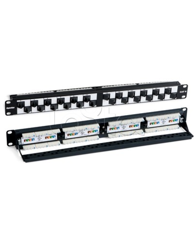 Патч-панель 19, 1U, с угловыми портами, 24 порта RJ-45, категория 6 Hyperline PP2A-19-24S-8P8C-C6-110 в Октябрьском Патч панель Pintop.ru