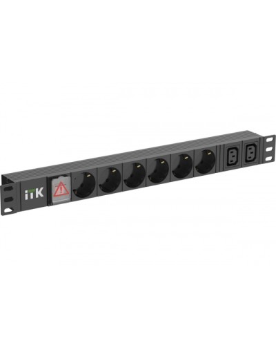 ITK 6 розеток нем. ст. + 2 С13 LED 1U вх. С14 алюмин.(PH12-6D2C133) в Октябрьском Блоки розеток Pintop.ru