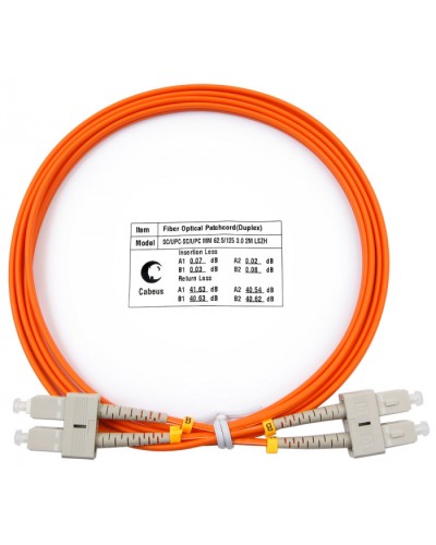 Шнур оптический duplex SC-SC 62,5/125 mm 2м LSZH Cabeus FOP-62-SC-SC-2m в Октябрьском Патч-корды оптические Pintop.ru