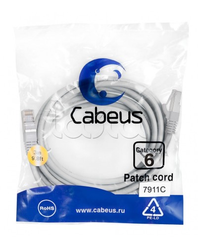 Патч-корд Cabeus PC-FTP-RJ45-CAT.6-3M-LSZH в Октябрьском Патчкорды (медные) Pintop.ru