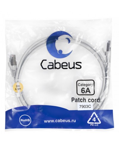 Патч-корд SSTP, категория 6a, 10G, S/FTP экранированный, LSZH, 2 м, серый Cabeus PC-SSTP-RJ45-Cat.6a-2m-LSZH в Октябрьском Патчкорды (медные) Pintop.ru