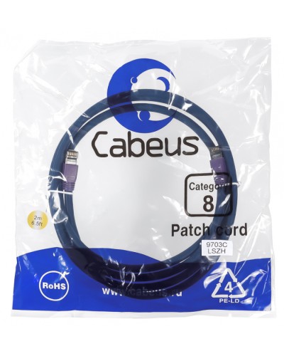 Патч-корд S/FTP Cabeus PC-SSTP-RJ45-Cat.8-2m-LSZH в Октябрьском Патчкорды (медные) Pintop.ru