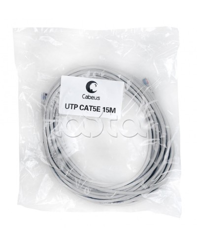 Патч-корд UTP, категория 5e, 15 м, неэкранированный, серый Cabeus PC-UTP-RJ45-Cat.5e-15m в Октябрьском Патчкорды (медные) Pintop.ru