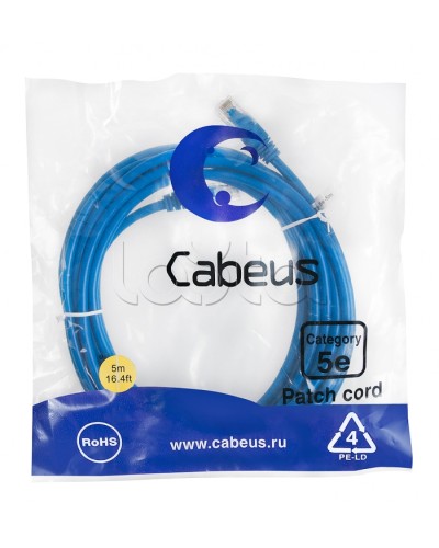 Патч-корд медный U/UTP кат.5е (5м) LSZH (синий) Cabeus (PC-UTP-RJ45-Cat.5e-5m-BL-LSZH) в Октябрьском Патчкорды (медные) Pintop.ru