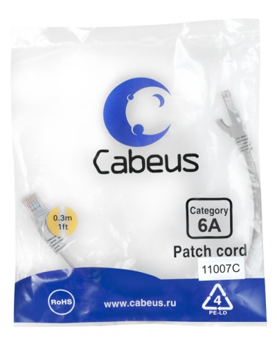 Патч-корд S/FTP Cabeus (PC-SSTP-RJ45-Cat.6a-0.3m-LSZH) в Октябрьском Патчкорды (медные) Pintop.ru