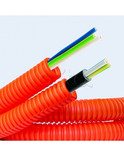 Электротруба ПНД гибкая гофр. д.20мм, цвет оранжевый, с кабелем ВВГнг(А)-LS 3х2,5мм² РЭК ГОСТ+,100м DKC 7S920100 в Октябрьском Труба гофрированная Pintop.ru