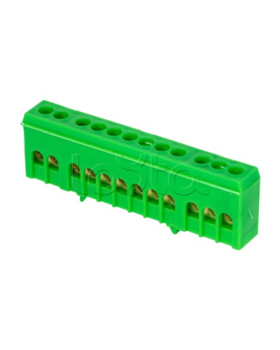 Шина 0 PE (6х9мм) 12 отверстий латунь зеленый изолированный корпус на DIN-рейку EKF PROxima (sn0-63-12-ig) в Октябрьском Аксессуары для стоек и шкафов Pintop.ru