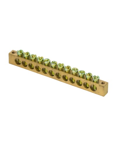 Шина PEN ноль-земля (6х9мм) 12 отверстий латунь крепеж по краям EKF PROxima (sn0-63-12-k) в Октябрьском Аксессуары для стоек и шкафов Pintop.ru