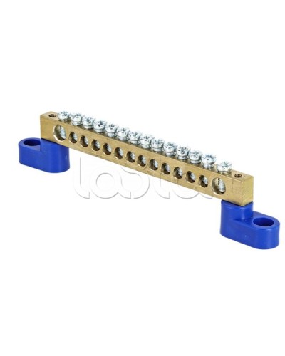 Шина 0 N (6х9мм) 14 отверстий латунь 2 синих угловых изолятора EKF PROxima (sn0-63-14-2) в Октябрьском Аксессуары для стоек и шкафов Pintop.ru