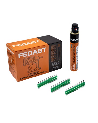 Гвозди 3.0*19 мм усиленные для монтажного пистолета в комплекте с газовым баллоном 165 мм FEDAST (fd3019egfc) в Октябрьском Крепеж: Дюбели, шурупы, саморезы Pintop.ru