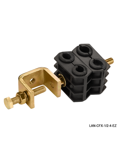 Комплект крепления для 4-х коаксиальных кабелей диаметром 3/8-1/2, со струбциной LANMASTER LAN-CFX-1/2-4-EZ в Октябрьском Аксессуары для стоек и шкафов Pintop.ru