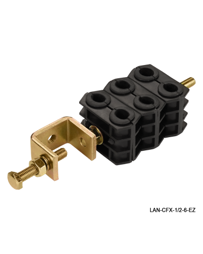 Комплект крепления для 6-ти коаксиальных кабелей диаметром 3/8-1/2, со струбциной LANMASTER LAN-CFX-1/2-6-EZ в Октябрьском Аксессуары для стоек и шкафов Pintop.ru