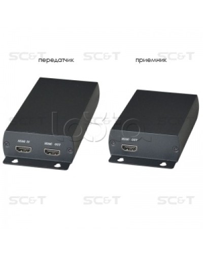 Комплект (передатчик + приёмник) для передачи HDMI по одному кабелю витой пары SC&T HE03 в Октябрьском Видеоусилители, Модуляторы, Делители Pintop.ru