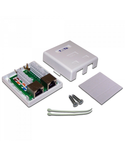 Настенная розетка, 2 порта RJ-45 категории 6, STP, белая TWT (TWT-SM2-4545/S6-WH) в Октябрьском Розетки компьютерные и телефонные Pintop.ru