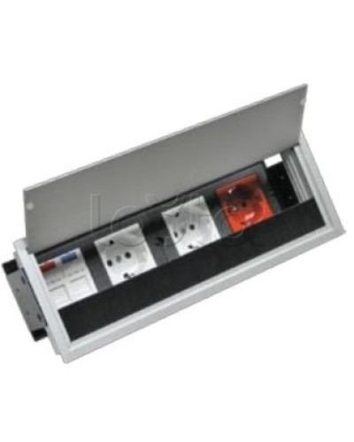 Люк настольный встраиваемый на 4 модулей (45х45мм) с крышкой, алюминий IP20 Экопласт 70044 в Октябрьском Системы лючков и колонн Pintop.ru