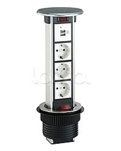 Блок розеточный встраеваемый в стол, 4 поста (45х45) IP54, с выключателем нагрузки (алюм+нерж.сталь) Экопласт 70334 в Октябрьском Блоки розеток Pintop.ru