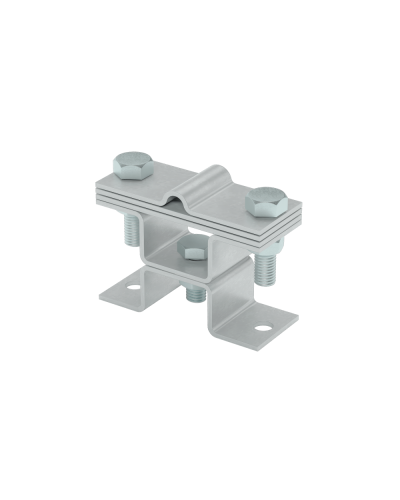 Универсальный держатель на мостовой опоре двойной для прутка Ø 5-8 мм и полосы до 40 мм с 3 пластинами КМ-профиль (XUDMO3-D5-8-B40) в Октябрьском Аксессуары для лотков Pintop.ru