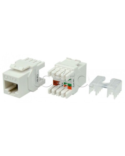 Вставка Keystone Jack RJ-45(8P8C) Hyperline KJ8-8P8C-C6A-180-WH в Октябрьском Модули Keystone Pintop.ru